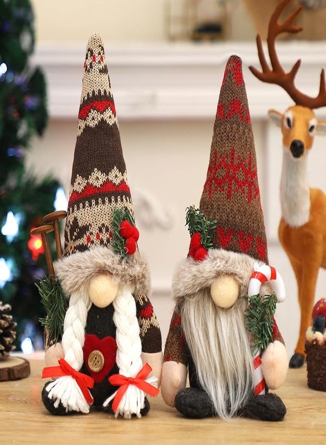 HEPOVER Christmas Gnome Decoration Plush with Gingerbread Pinecone Ponytail，Nordic Handmade Xmas Scandinavian Tomte，Resin Tree Centerpieces for Desk Shelf Fireplace Winter Holiday Christmas Decor - Image 1